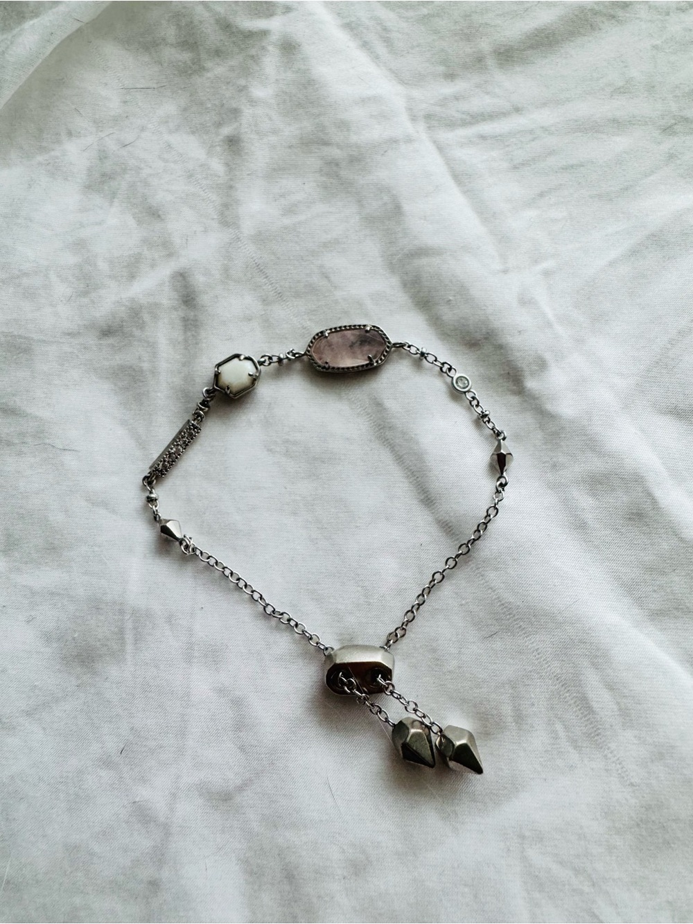 Kendra Scott Silver Bracelet with Blush Pink, White and Crystal Accents